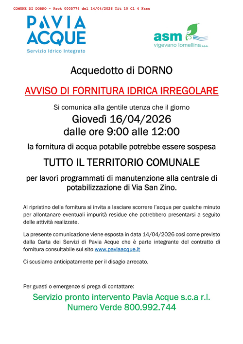 Avviso interruzione fornitura idrica