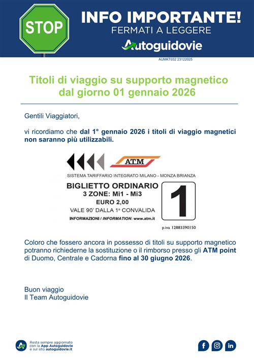 Avviso Autoguidovie 
Scadenza titoli magnetici