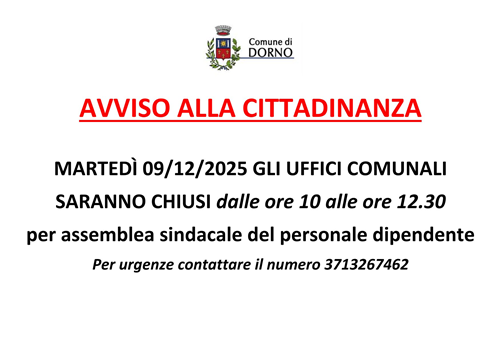 Chiusura uffici comunali per Assemblea Sindacale