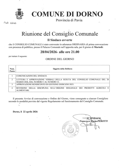 Convocazione Consiglio Comunale