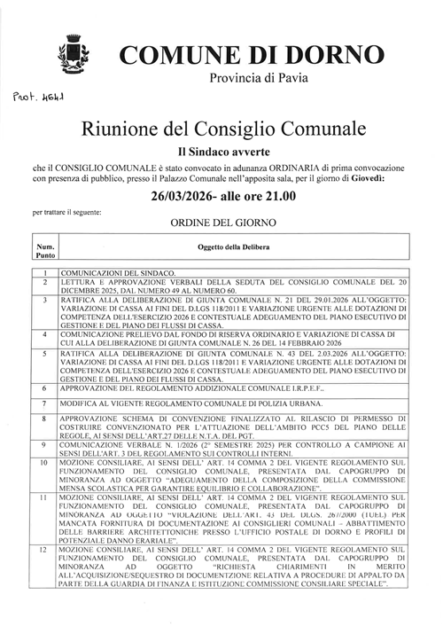 Riunione del Consiglio Comunale