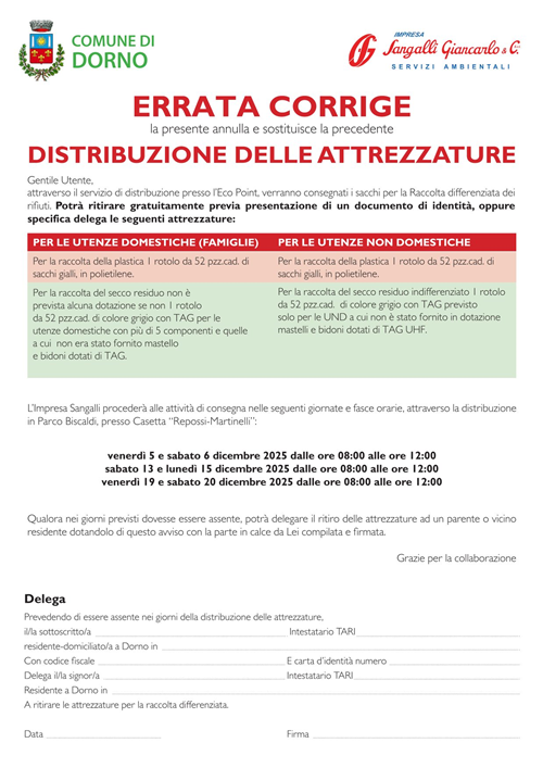 Consegna attrezzature per la raccolta differenziata