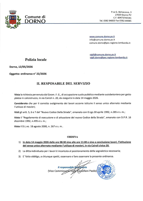 Ordinanza n. 22 del 2026