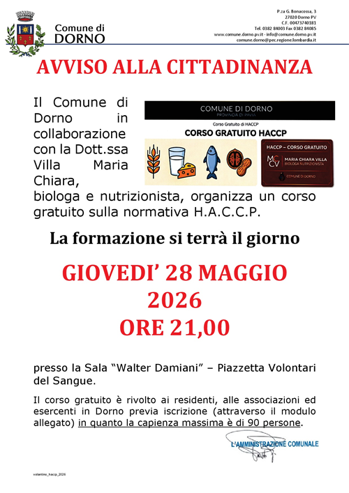 Corso gratuito sulla normativa H.A.C.C.P.
